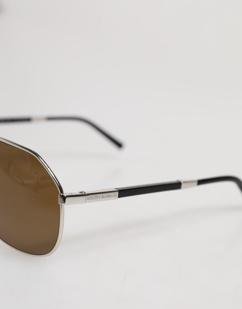 Dolce & Gabbana DG2073 Silver Steel Classic Pilot Brown Lens Sunglasses - Beyzy Store - Dolce & Gabbana
