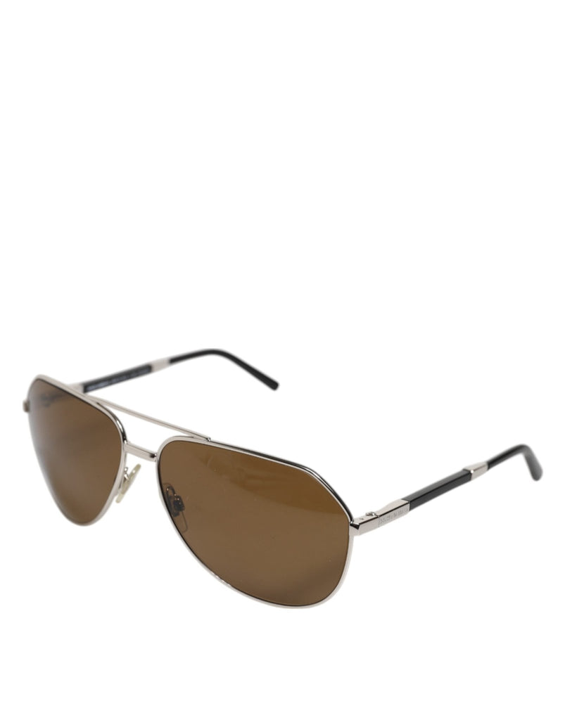 Dolce & Gabbana DG2073 Silver Steel Classic Pilot Brown Lens Sunglasses - Beyzy Store - Dolce & Gabbana