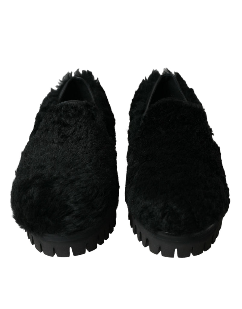 Dolce & Gabbana Elegant Black Fur Slip On Loafers for Men - Beyzy Store - Dolce & Gabbana