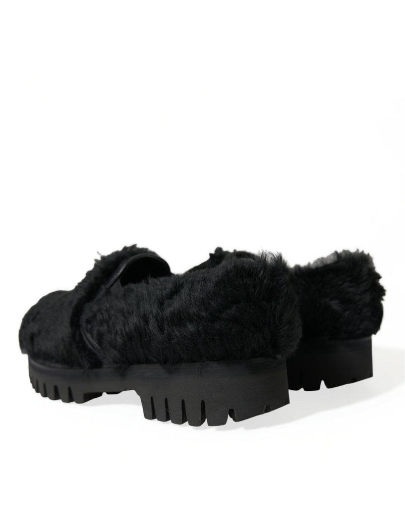 Dolce & Gabbana Elegant Black Fur Slip On Loafers for Men - Beyzy Store - Dolce & Gabbana