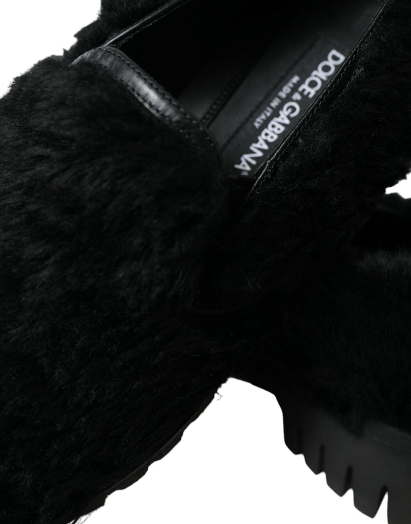 Dolce & Gabbana Elegant Black Fur Slip On Loafers for Men - Beyzy Store - Dolce & Gabbana