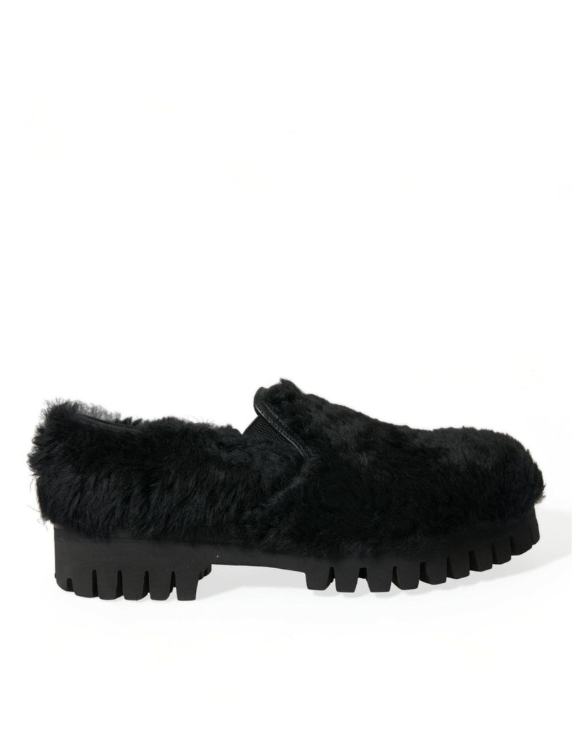 Dolce & Gabbana Elegant Black Fur Slip On Loafers for Men - Beyzy Store - Dolce & Gabbana