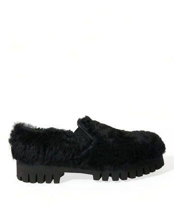 Dolce & Gabbana Elegant Black Fur Slip On Loafers for Men - Beyzy Store - Dolce & Gabbana