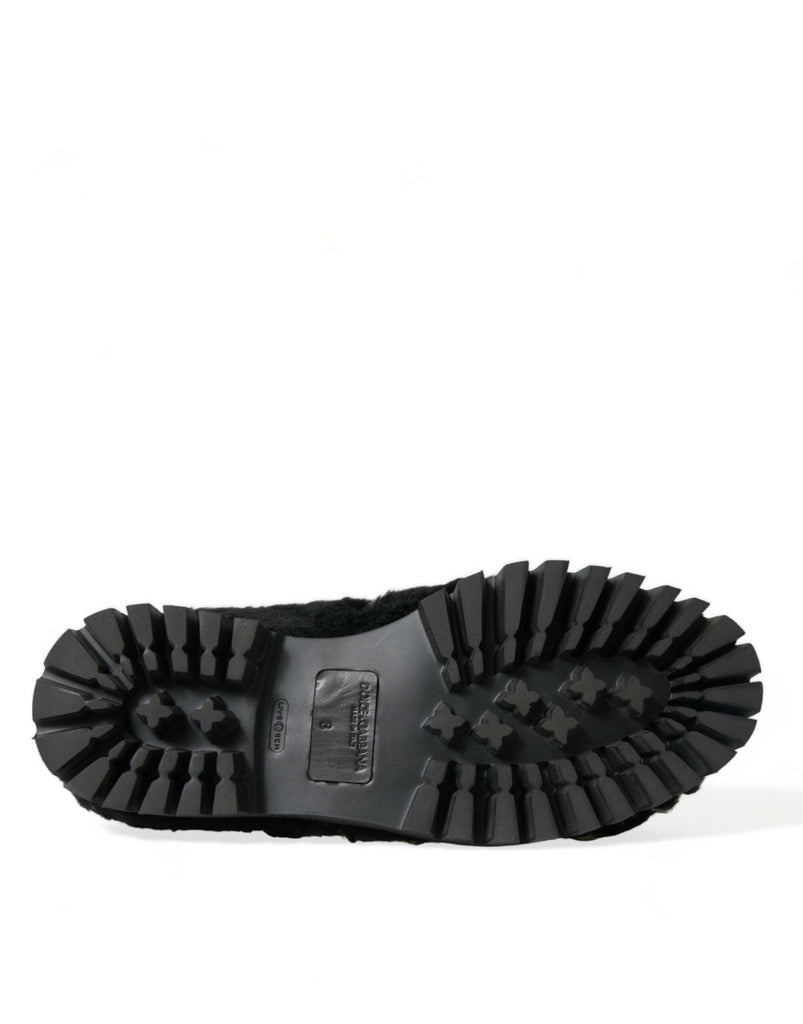 Dolce & Gabbana Elegant Black Fur Slip On Loafers for Men - Beyzy Store - Dolce & Gabbana