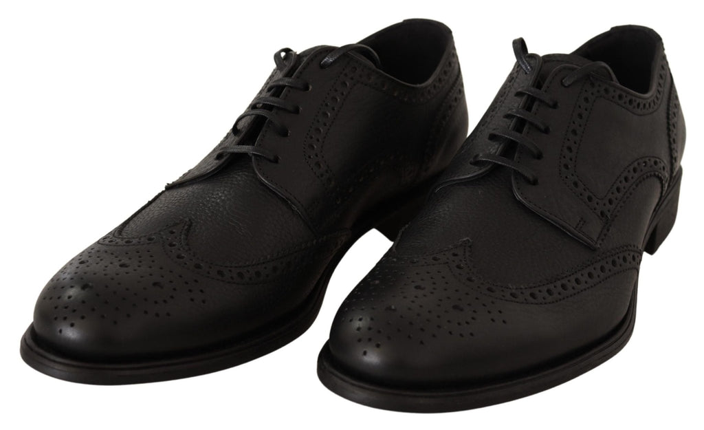 Dolce & Gabbana Elegant Black Leather Derby Wingtip Shoes - Beyzy Store - Dolce & Gabbana