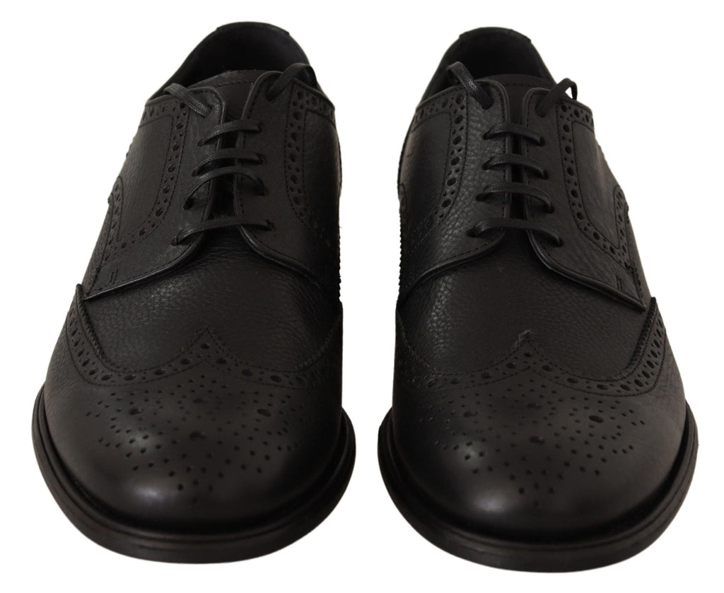 Dolce & Gabbana Elegant Black Leather Derby Wingtip Shoes - Beyzy Store - Dolce & Gabbana