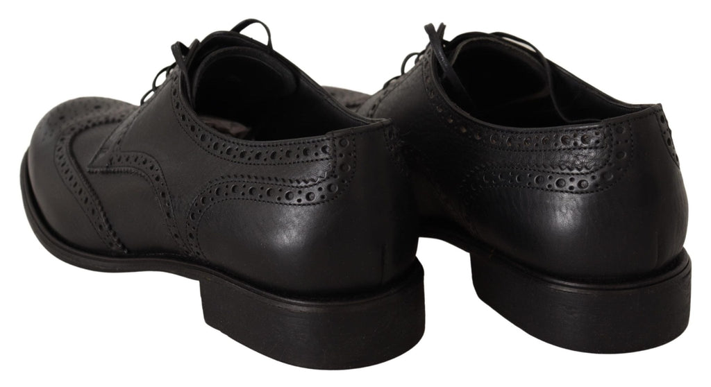 Dolce & Gabbana Elegant Black Leather Derby Wingtip Shoes - Beyzy Store - Dolce & Gabbana