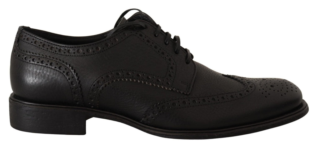 Dolce & Gabbana Elegant Black Leather Derby Wingtip Shoes - Beyzy Store - Dolce & Gabbana