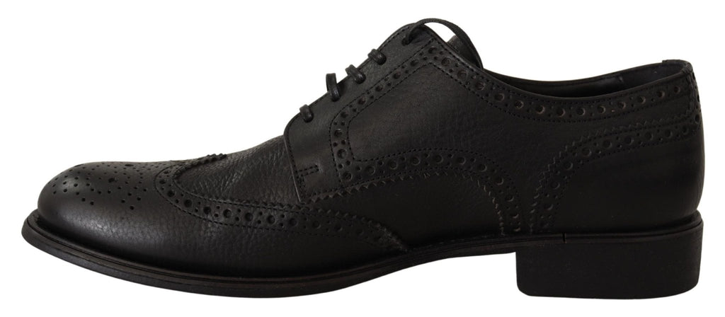 Dolce & Gabbana Elegant Black Leather Derby Wingtip Shoes - Beyzy Store - Dolce & Gabbana