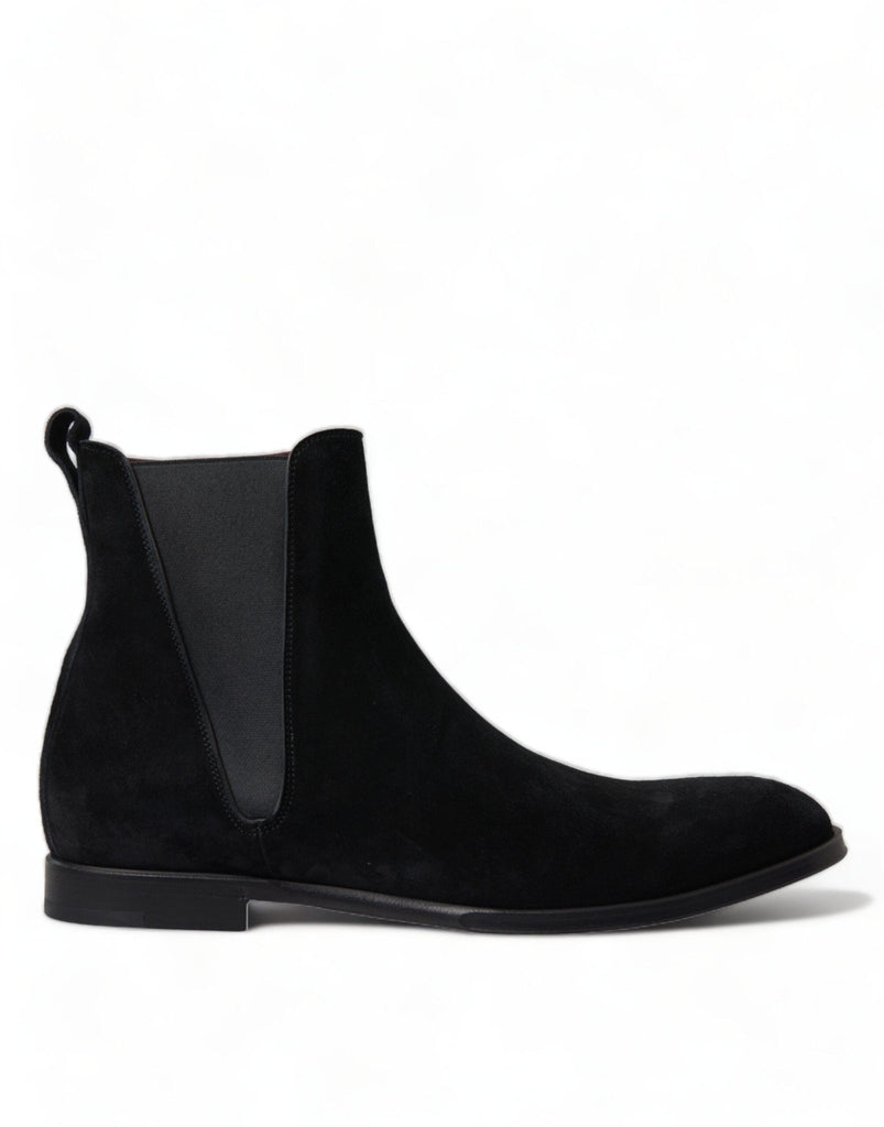 Dolce & Gabbana Elegant Black Velvet Mid - Calf Boots - Beyzy Store - Dolce & Gabbana
