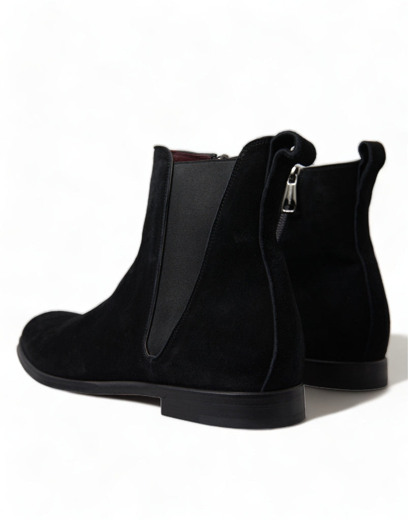 Dolce & Gabbana Elegant Black Velvet Mid - Calf Boots - Beyzy Store - Dolce & Gabbana