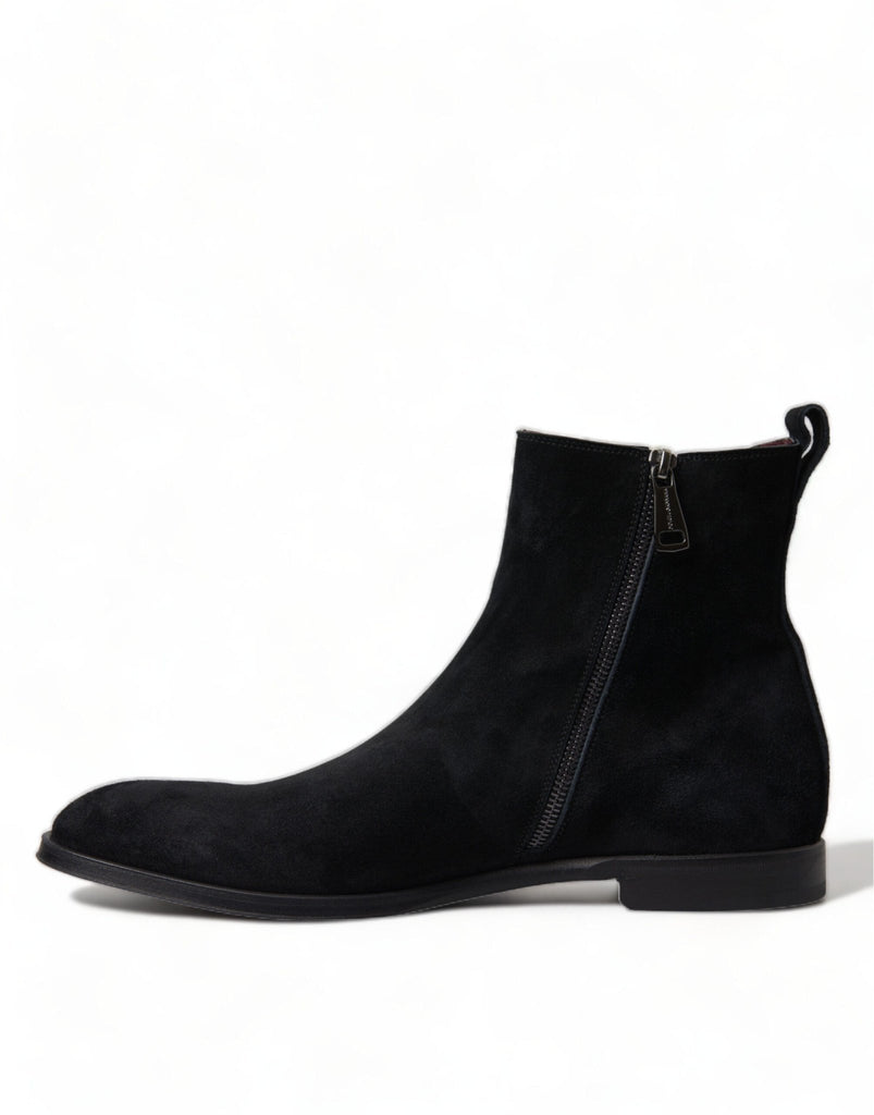 Dolce & Gabbana Elegant Black Velvet Mid - Calf Boots - Beyzy Store - Dolce & Gabbana