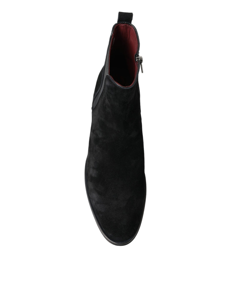 Dolce & Gabbana Elegant Black Velvet Mid - Calf Boots - Beyzy Store - Dolce & Gabbana