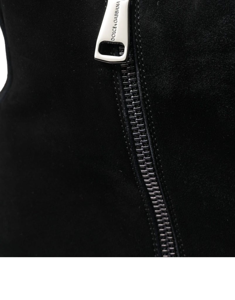 Dolce & Gabbana Elegant Black Velvet Mid - Calf Boots - Beyzy Store - Dolce & Gabbana