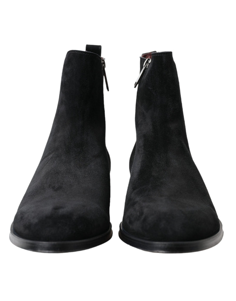Dolce & Gabbana Elegant Black Velvet Mid - Calf Boots - Beyzy Store - Dolce & Gabbana