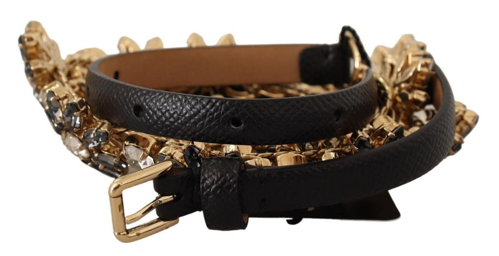 Dolce & Gabbana Elegant Crystal Daisy Chain Leather Belt - Beyzy Store - Dolce & Gabbana