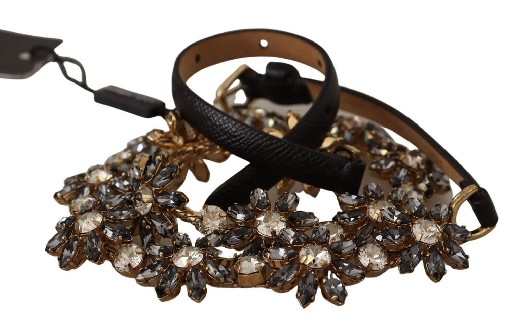 Dolce & Gabbana Elegant Crystal Daisy Chain Leather Belt - Beyzy Store - Dolce & Gabbana