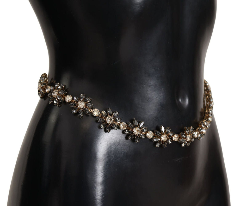 Dolce & Gabbana Elegant Crystal Daisy Chain Leather Belt - Beyzy Store - Dolce & Gabbana