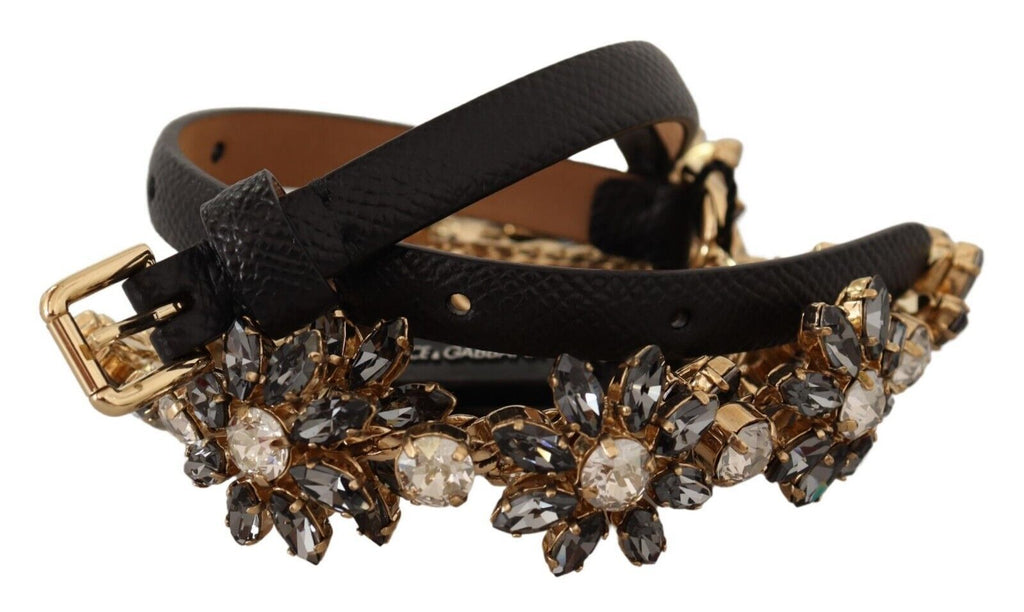 Dolce & Gabbana Elegant Crystal Daisy Chain Leather Belt - Beyzy Store - Dolce & Gabbana