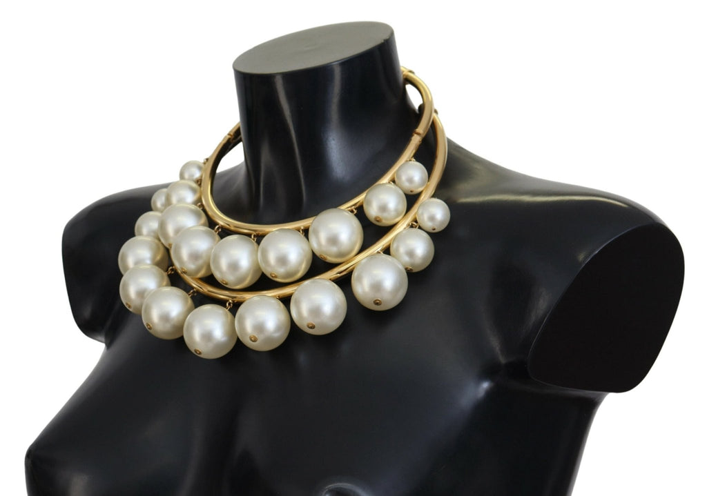 Dolce & Gabbana Elegant Faux Pearl Embellished Gold Choker - Beyzy Store - Dolce & Gabbana
