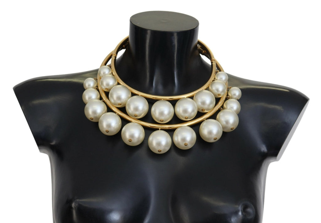 Dolce & Gabbana Elegant Faux Pearl Embellished Gold Choker - Beyzy Store - Dolce & Gabbana