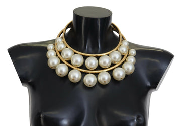 Dolce & Gabbana Elegant Faux Pearl Embellished Gold Choker - Beyzy Store - Dolce & Gabbana