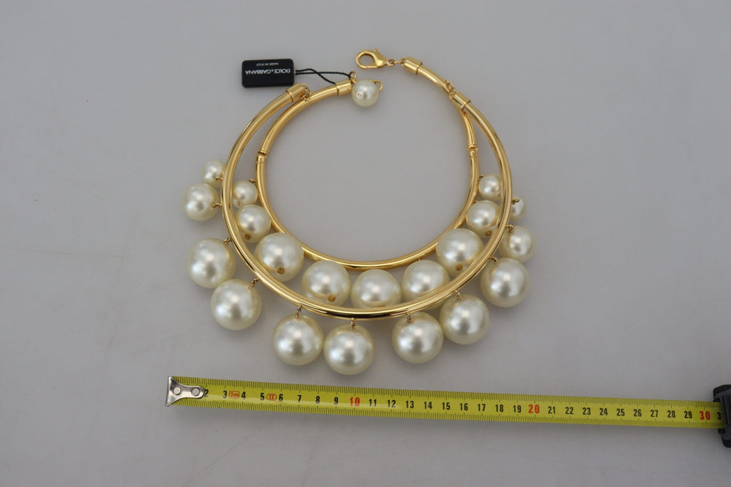 Dolce & Gabbana Elegant Faux Pearl Embellished Gold Choker - Beyzy Store - Dolce & Gabbana