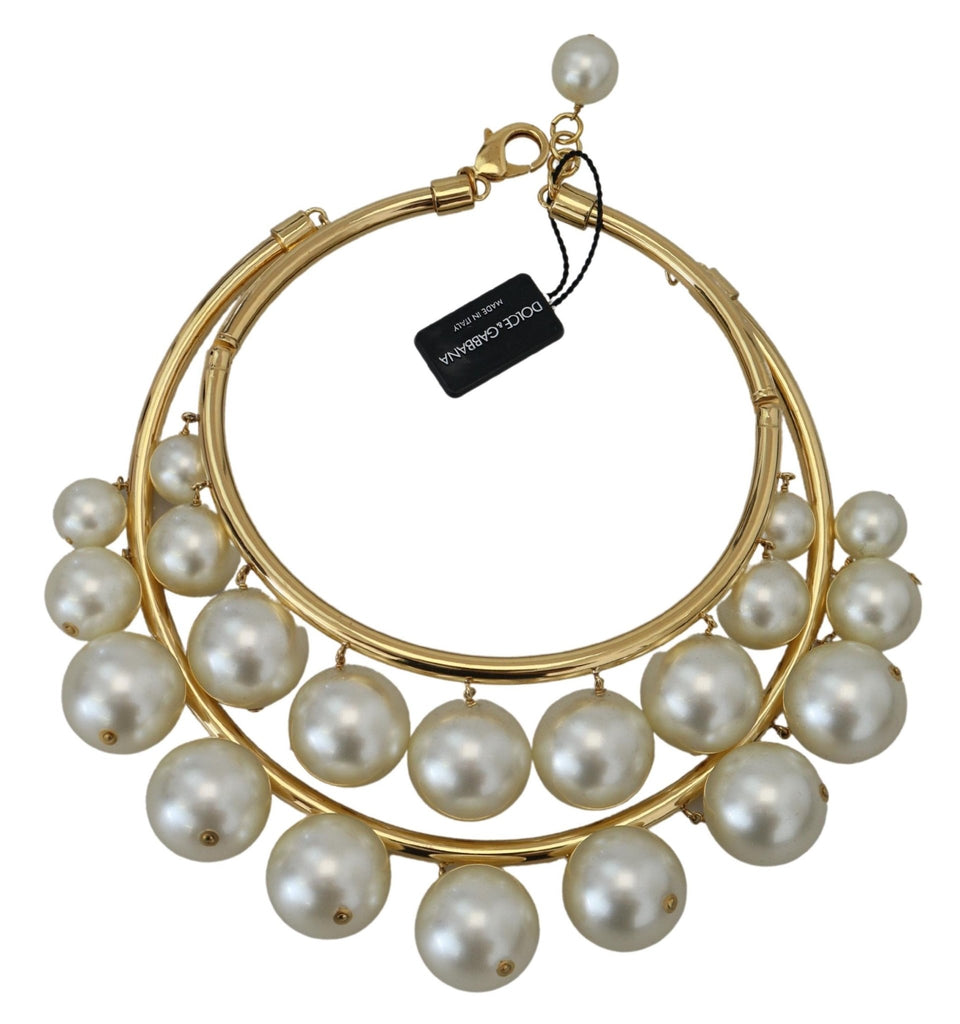 Dolce & Gabbana Elegant Faux Pearl Embellished Gold Choker - Beyzy Store - Dolce & Gabbana