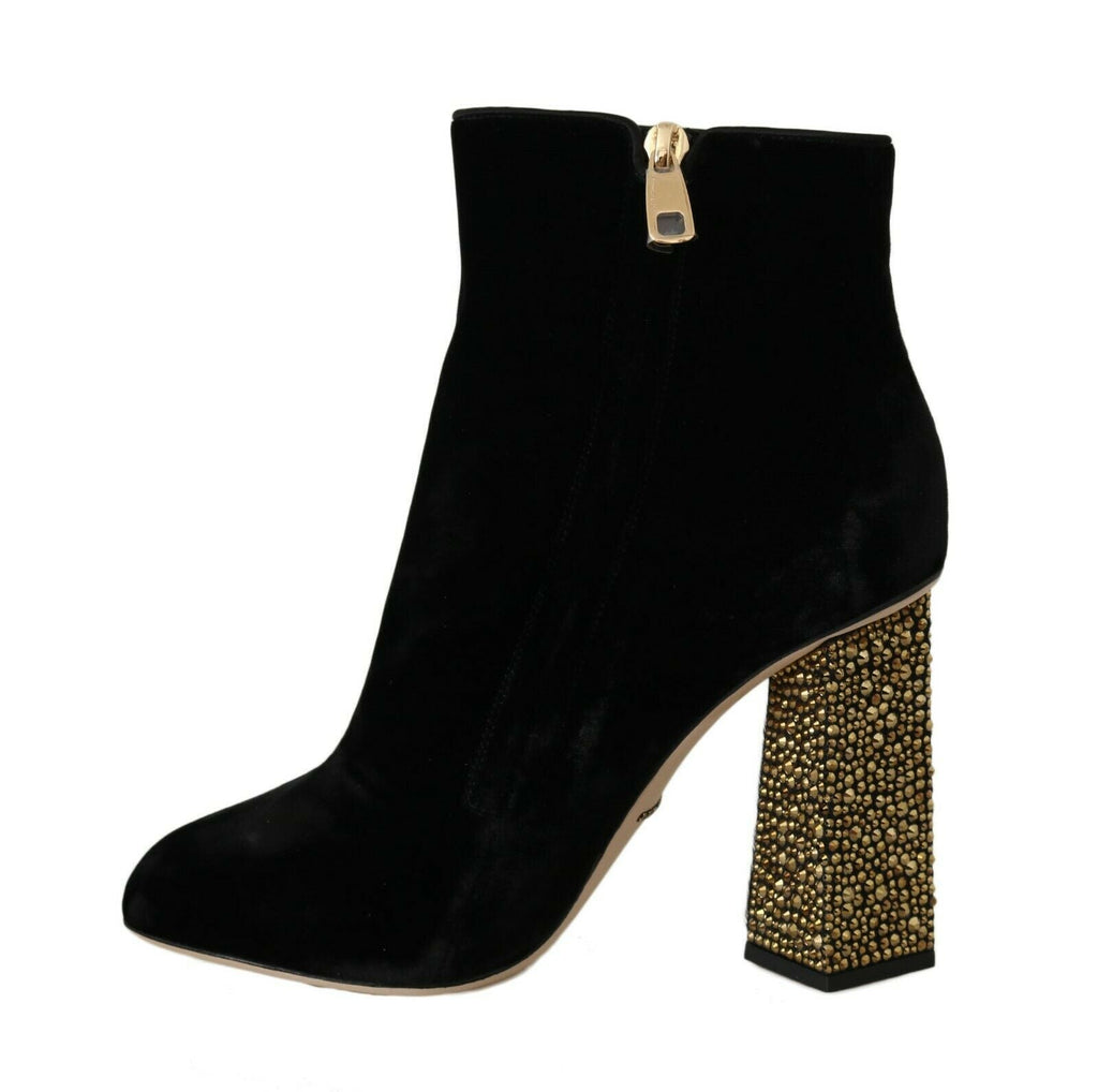 Dolce & Gabbana Elegant Velvet Ankle Boots with Crystal Heels - Beyzy Store - Dolce & Gabbana