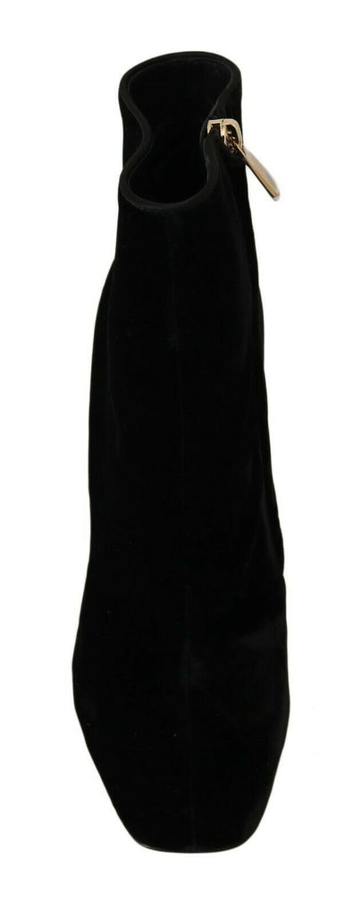 Dolce & Gabbana Elegant Velvet Ankle Boots with Crystal Heels - Beyzy Store - Dolce & Gabbana