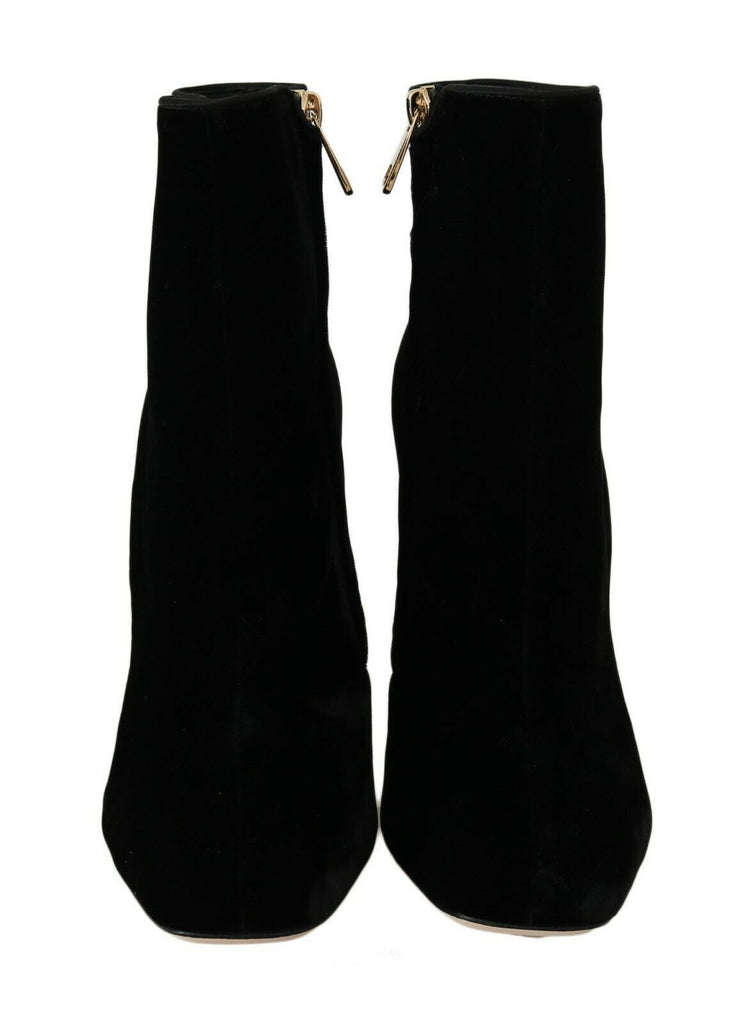 Dolce & Gabbana Elegant Velvet Ankle Boots with Crystal Heels - Beyzy Store - Dolce & Gabbana