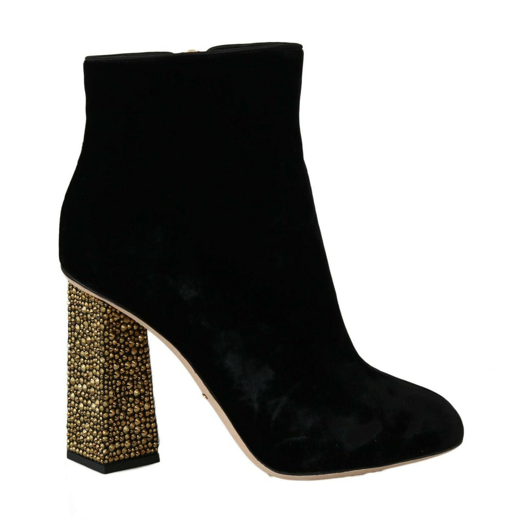 Dolce & Gabbana Elegant Velvet Ankle Boots with Crystal Heels - Beyzy Store - Dolce & Gabbana