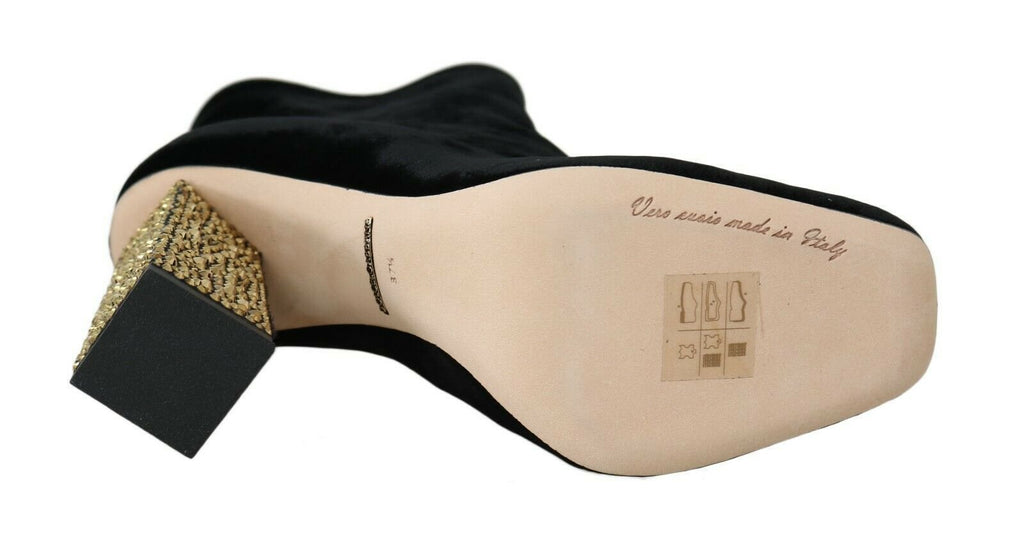Dolce & Gabbana Elegant Velvet Ankle Boots with Crystal Heels - Beyzy Store - Dolce & Gabbana