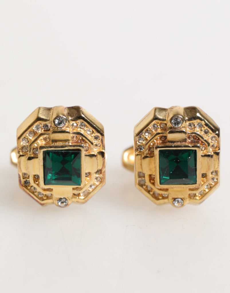 Dolce & Gabbana Emerald Green Crystal Gold Tone 925 Sterling Accessory Cufflink - Beyzy Store - Dolce & Gabbana