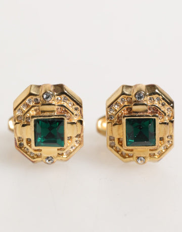 Dolce & Gabbana Emerald Green Crystal Gold Tone 925 Sterling Accessory Cufflink - Beyzy Store - Dolce & Gabbana