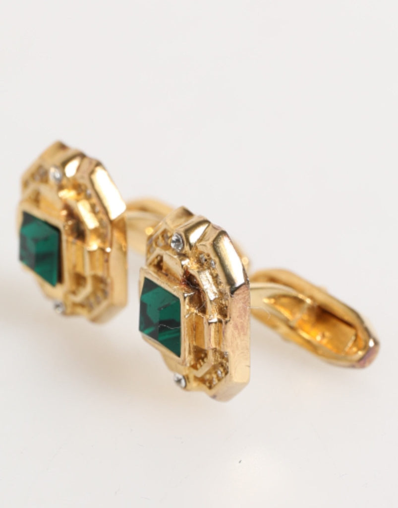 Dolce & Gabbana Emerald Green Crystal Gold Tone 925 Sterling Accessory Cufflink - Beyzy Store - Dolce & Gabbana