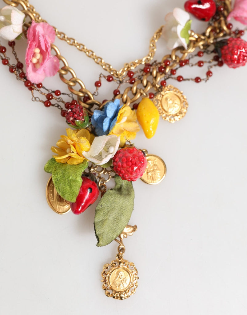 Dolce & Gabbana Estate Multicolor Floral Fruit Gold Chain Statement Necklace - Beyzy Store - Dolce & Gabbana