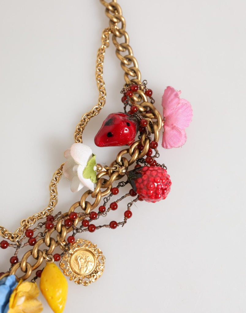 Dolce & Gabbana Estate Multicolor Floral Fruit Gold Chain Statement Necklace - Beyzy Store - Dolce & Gabbana