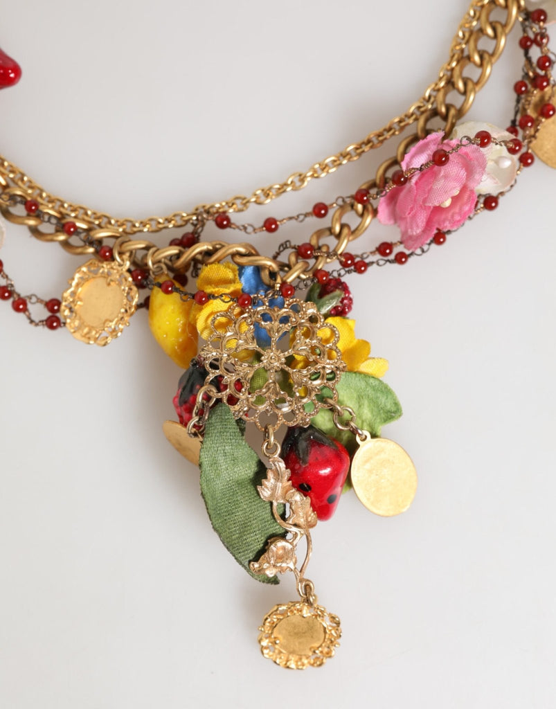 Dolce & Gabbana Estate Multicolor Floral Fruit Gold Chain Statement Necklace - Beyzy Store - Dolce & Gabbana