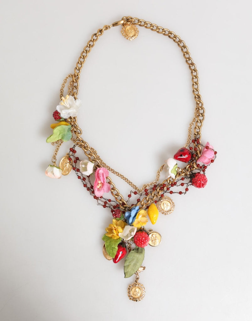 Dolce & Gabbana Estate Multicolor Floral Fruit Gold Chain Statement Necklace - Beyzy Store - Dolce & Gabbana