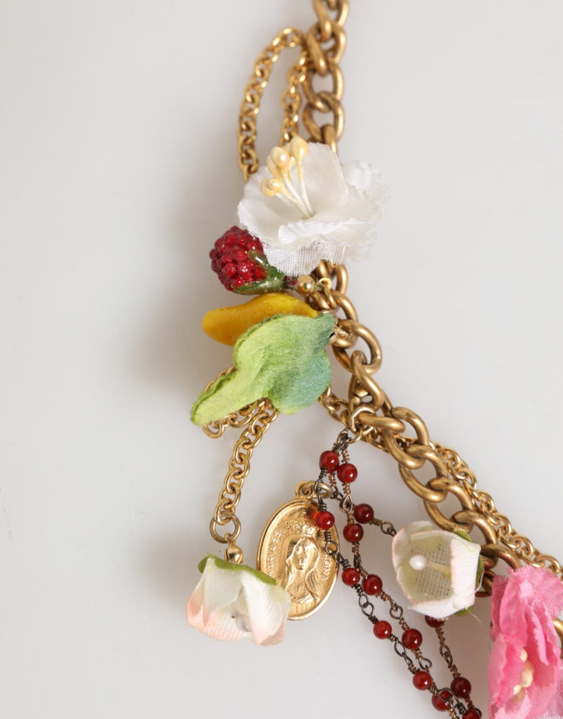 Dolce & Gabbana Estate Multicolor Floral Fruit Gold Chain Statement Necklace - Beyzy Store - Dolce & Gabbana