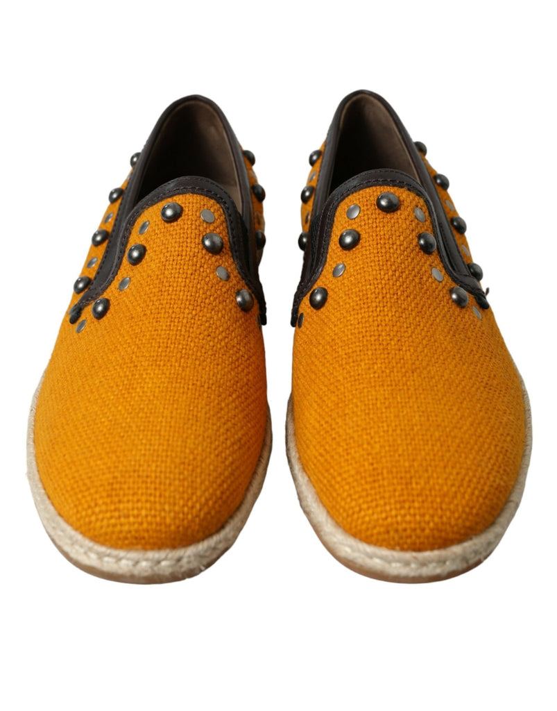 Dolce & Gabbana Exclusive Orange Canvas Loafers with Studs - Beyzy Store - Dolce & Gabbana