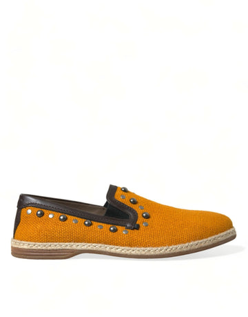 Dolce & Gabbana Exclusive Orange Canvas Loafers with Studs - Beyzy Store - Dolce & Gabbana