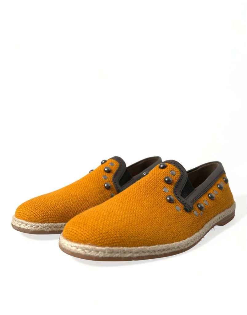 Dolce & Gabbana Exclusive Orange Canvas Loafers with Studs - Beyzy Store - Dolce & Gabbana