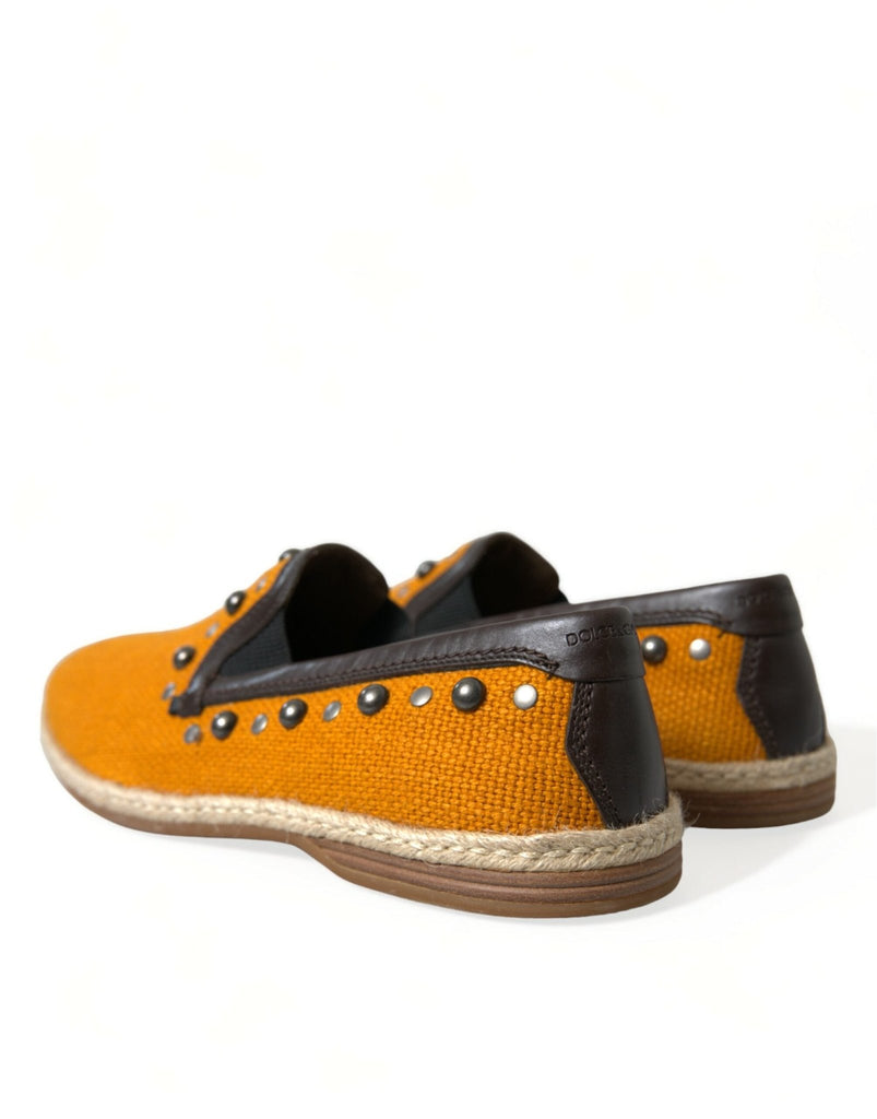 Dolce & Gabbana Exclusive Orange Canvas Loafers with Studs - Beyzy Store - Dolce & Gabbana