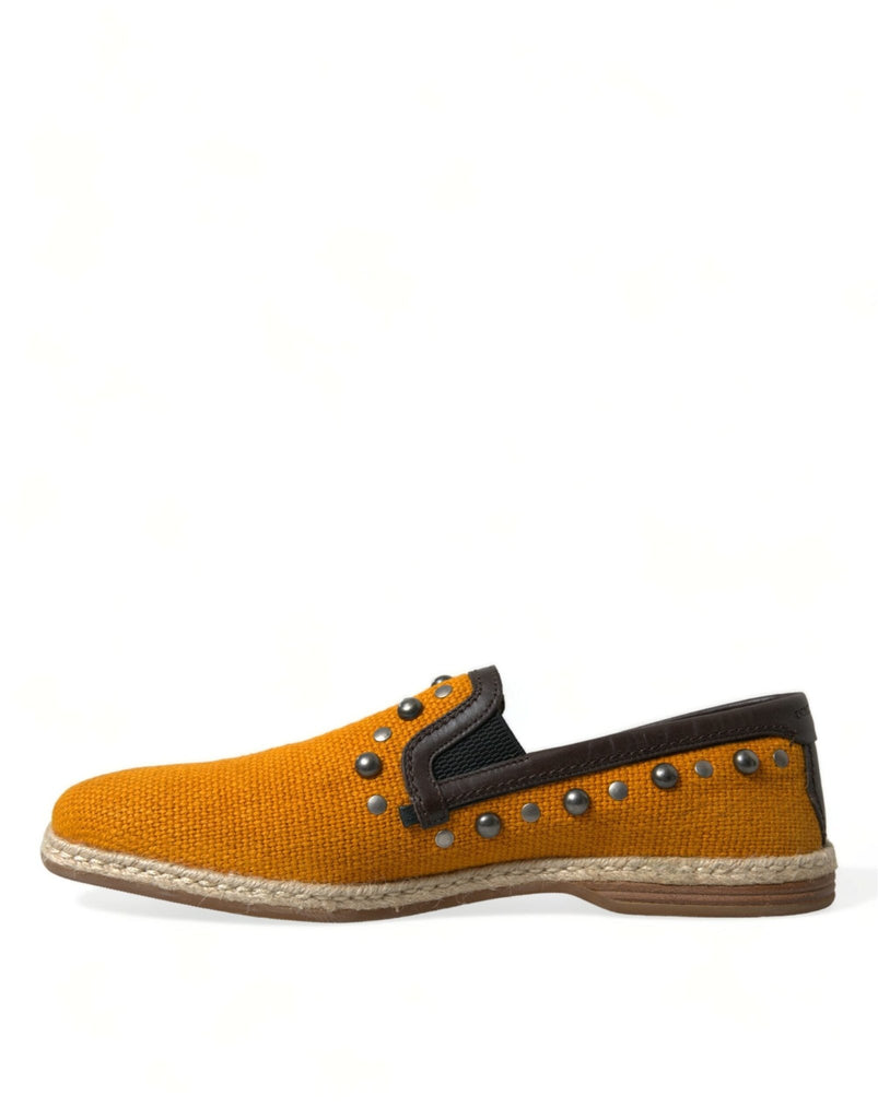 Dolce & Gabbana Exclusive Orange Canvas Loafers with Studs - Beyzy Store - Dolce & Gabbana