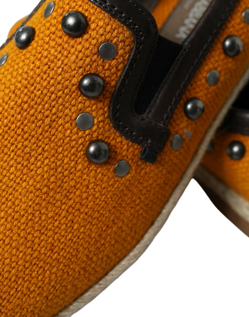Dolce & Gabbana Exclusive Orange Canvas Loafers with Studs - Beyzy Store - Dolce & Gabbana