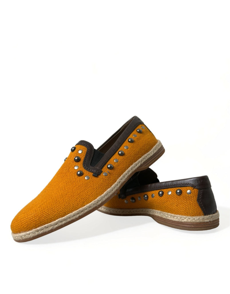 Dolce & Gabbana Exclusive Orange Canvas Loafers with Studs - Beyzy Store - Dolce & Gabbana