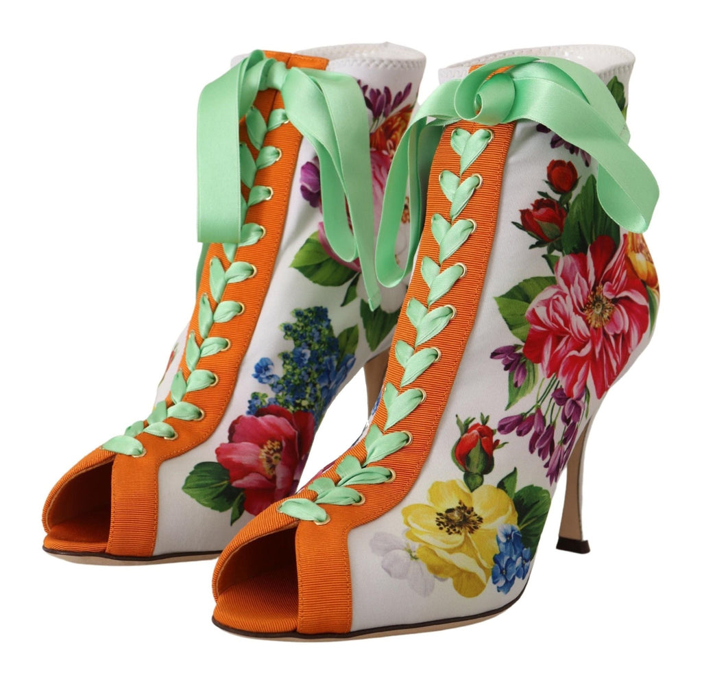 Dolce & Gabbana Floral Open Toe Jersey Heels - Beyzy Store - Dolce & Gabbana