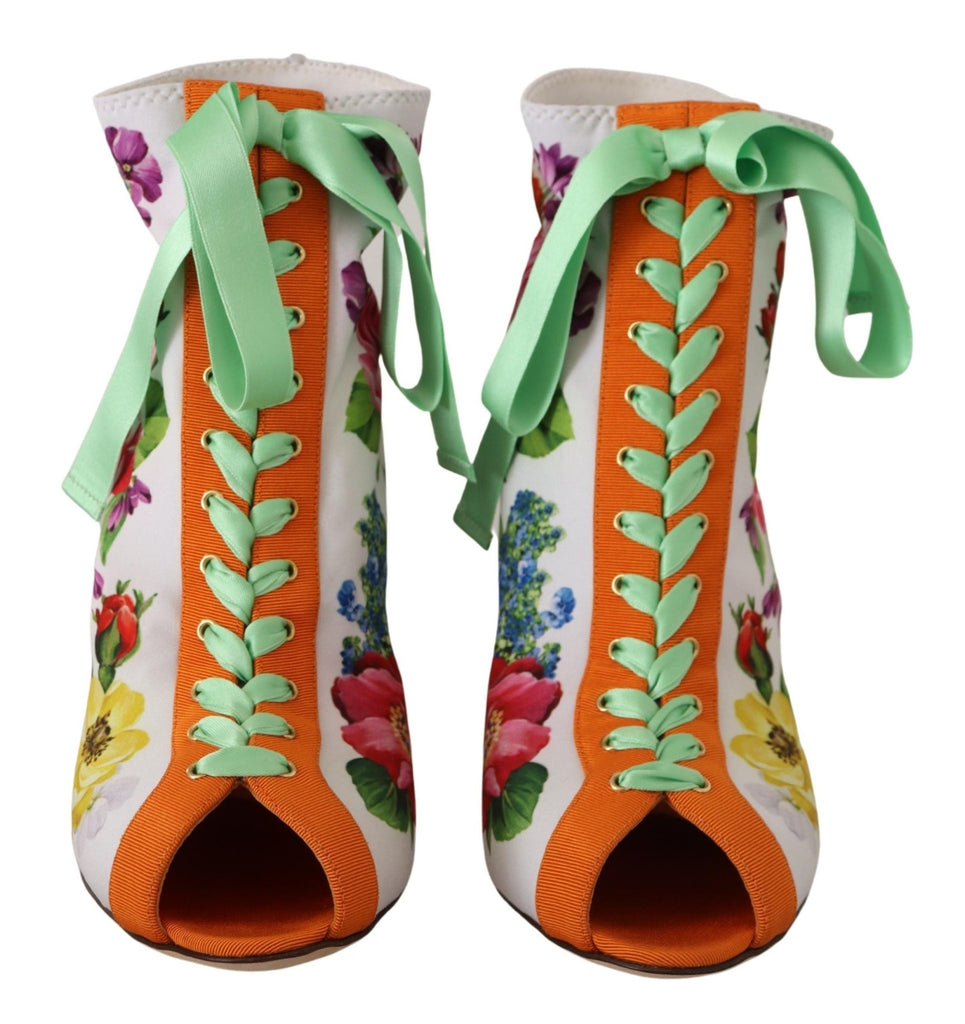 Dolce & Gabbana Floral Open Toe Jersey Heels - Beyzy Store - Dolce & Gabbana